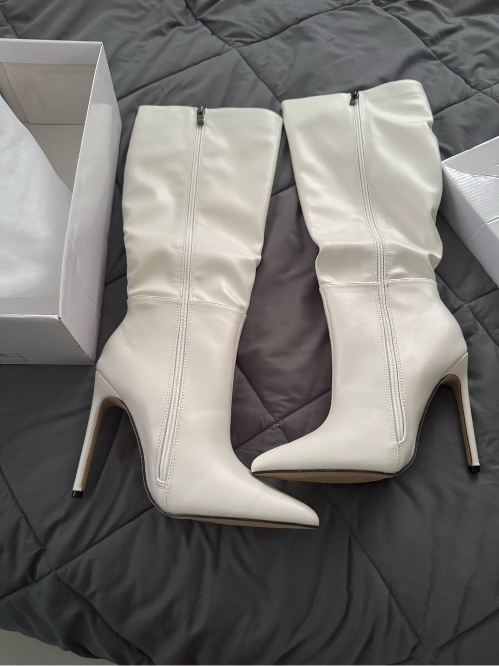 SHEIN Cream Knee-High Pointed Stiletto Boots